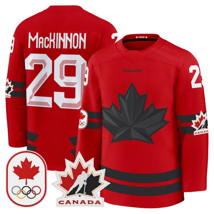 Men's BAUER x 2026 Olympic Canada #29 Nathan MacKinnon Red Premium Stitched Hockey Jersey