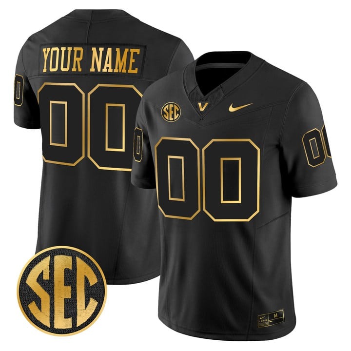 Men's Vanderbilt Commodores Custom 2025 Black Gold F.U.S.E. Vapor Limited Stitched Football Jersey