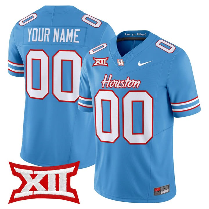 Men's Houston Cougars Custom  2025 Oilers Inspired F.U.S.E. Vapor Limited Stitched Football Jersey Light Blue