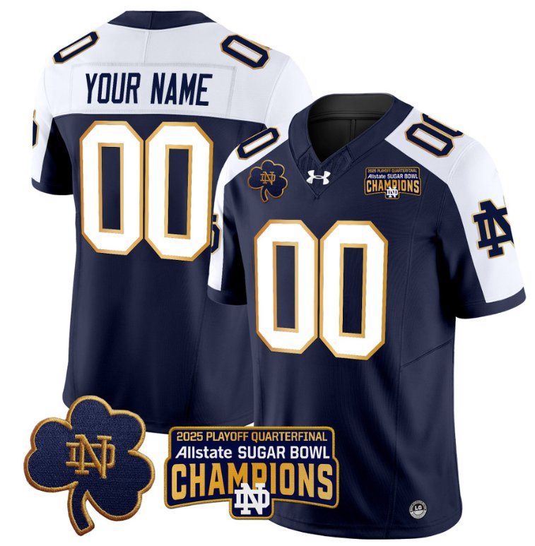 Men's Notre Dame ACTIVE PLAYER Custom 2025 Playoff Sugar Bowl Champions Navy Alternate Stitched Jersey