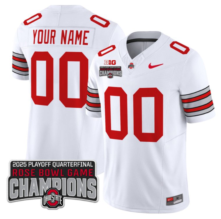 Men's Ohio State ACTIVE PLAYER Custom 'Heritage Stripe' 2025 Rose Bowl Champions White Stitched Jersey