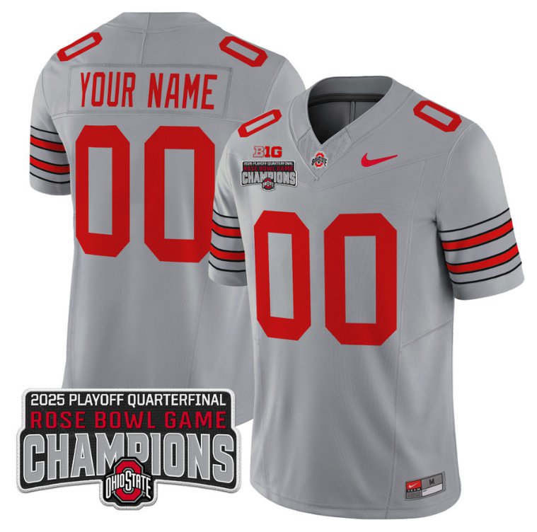 Men's Ohio State ACTIVE PLAYER Custom 'Heritage Stripe' 2025 Rose Bowl Champions Gray Stitched Jersey