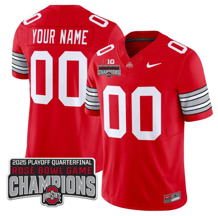 Men's Ohio State ACTIVE PLAYER Custom 'Heritage Stripe' 2025 Rose Bowl Champions Red Stitched Jersey