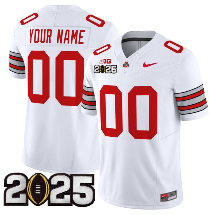 Men's Ohio State Buckeyes ACTIVE PLAYER Custom 'Heritage Stripe' 2025 CFP Final White Stitched Jersey