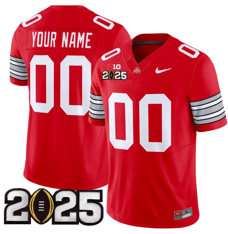 Men's Ohio State Buckeyes ACTIVE PLAYER Custom 'Heritage Stripe' 2025 CFP Final Red Stitched Jersey