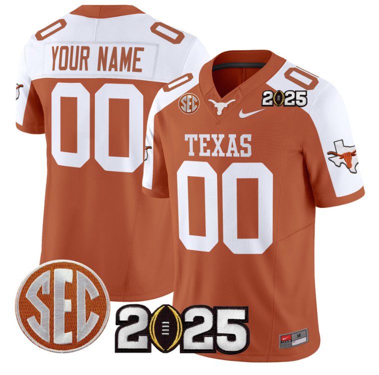 Men's Texas Longhorns ACTIVE PLAYER Custom 2025 CFP Final Patch Stitched Orange Alternate Jersey