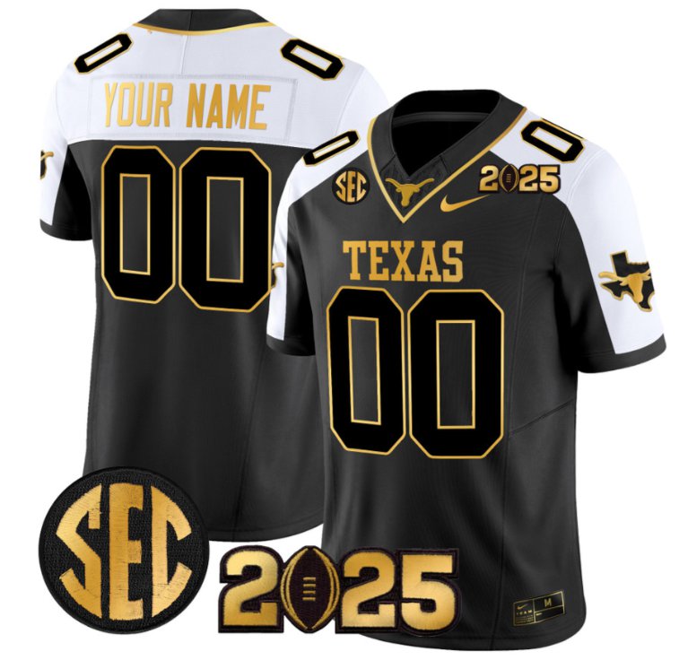 Men's Texas Longhorns ACTIVE PLAYER Custom 2025 CFP Final Gold Patch Stitched Alternate Jersey