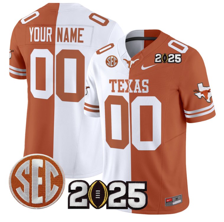 Men's Texas Longhorns ACTIVE PLAYER Custom 2025 CFP Final Patch Stitched Split Jersey