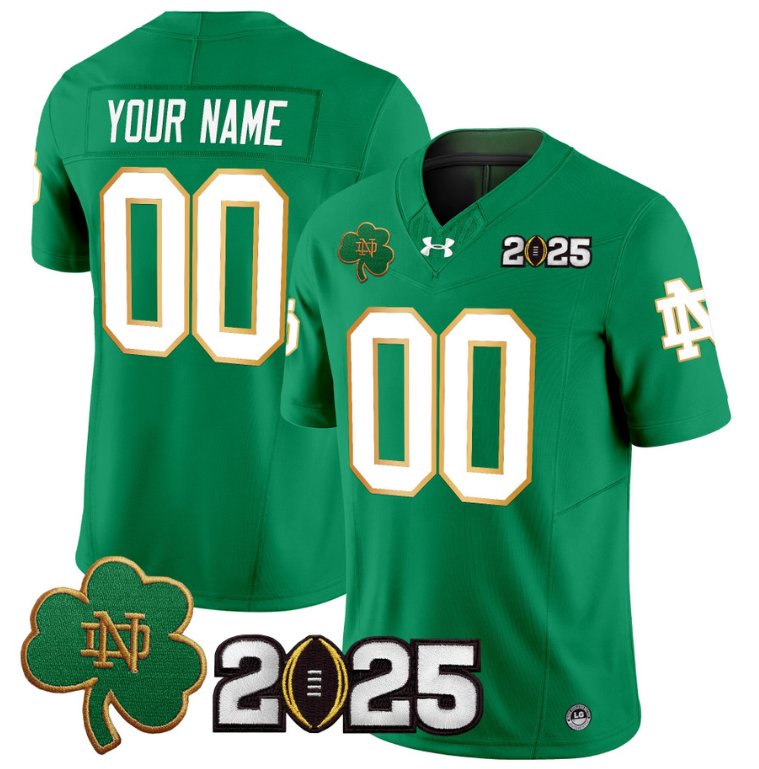 Men's Notre Dame ACTIVE PLAYER Custom 2025 CFP Final Patch Stitched Green Jersey