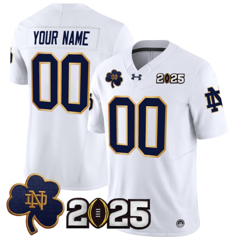 Men's Notre Dame ACTIVE PLAYER Custom 2025 CFP Final Patch Stitched White Jersey