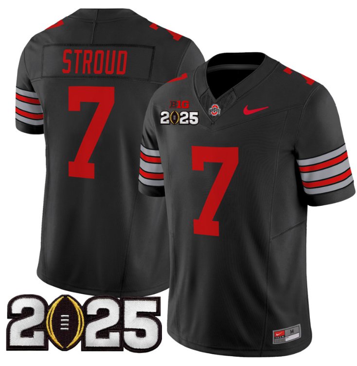 Men's Ohio State Buckeyes #7 CJ Stroud Black F.U.S.E. 'Heritage Stripe' 2025 CFP Final Patch Limited Stitched Jersey