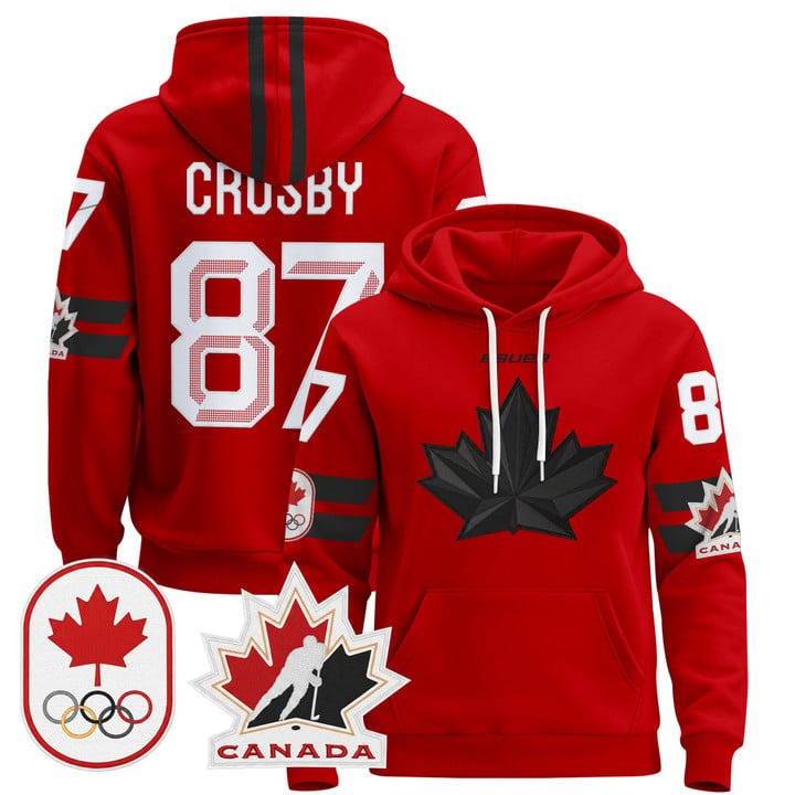 Men's BAUER x 2026 Olympic Canada #87 Sidney Crosby Red Stitched Pullover Hoodie