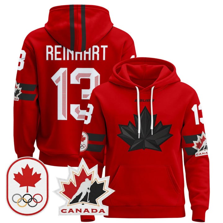 Men's BAUER x 2026 Olympic Canada #13 Sam Reinhart Red Stitched Pullover Hoodie