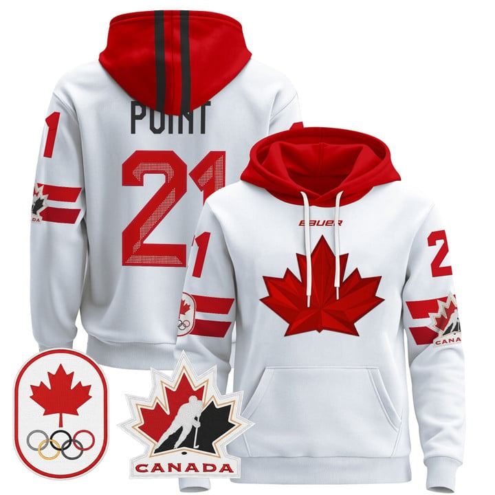 Men's 2026 Olympic Canada #21 Brayden Point White Stitched Pullover Hoodie