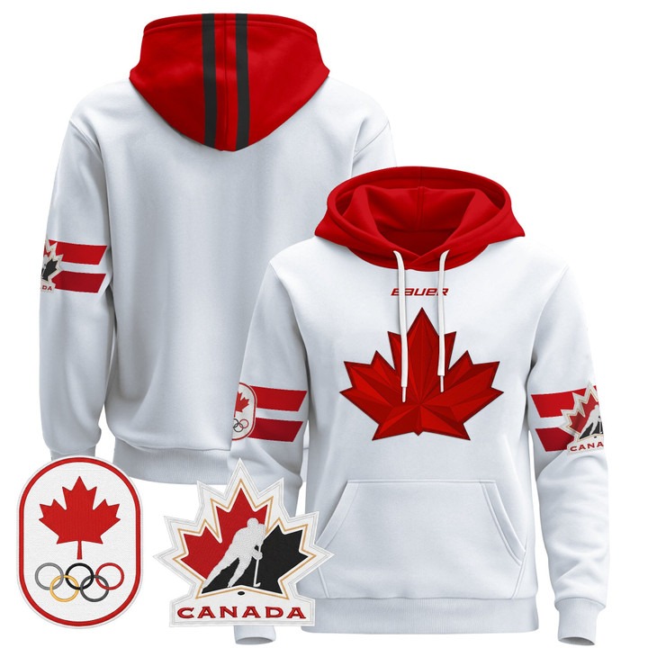 Men's 2026 Olympic Canada Blank White Stitched Pullover Hoodie