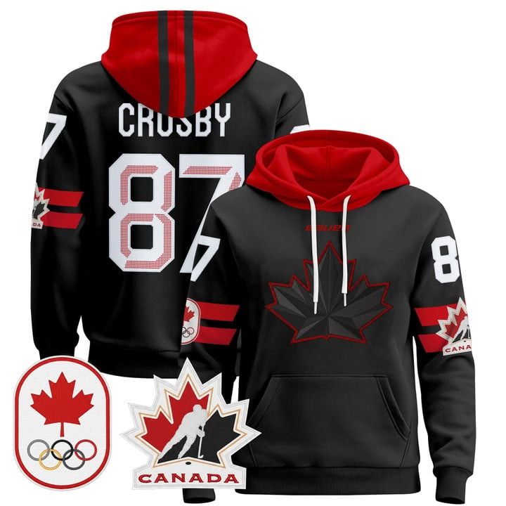 Men's 2026 Olympic Canada #87 Sidney Crosby Black Stitched Pullover Hoodie