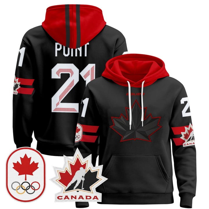 Men's 2026 Olympic Canada #21 Brayden Point Black Stitched Pullover Hoodie