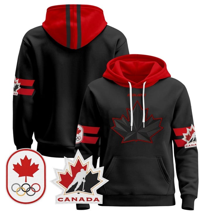 Men's 2026 Olympic Canada Blank Black Stitched Pullover Hoodie