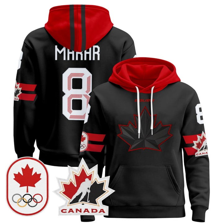 Men's 2026 Olympic Canada #8 Cale Makar Black Stitched Pullover Hoodie