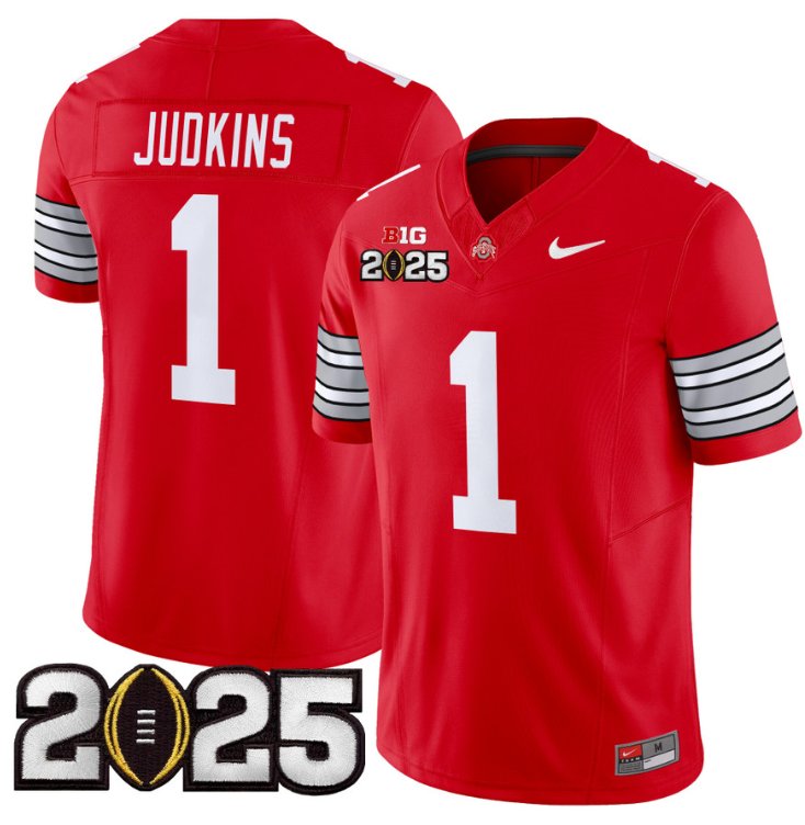 Men's Ohio State Buckeyes #1 Quinshon Judkins F.U.S.E. 'Heritage Stripe' 2025 CFP Final Red Vapor Limited Stitched Jersey