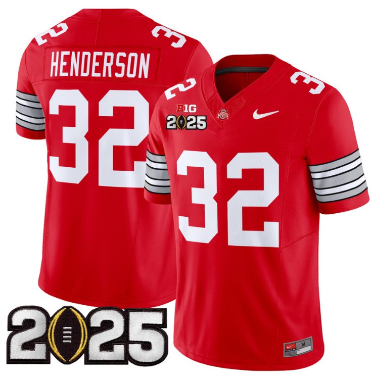 Men's Ohio State Buckeyes #32 Treveyon Henderson F.U.S.E. 'Heritage Stripe' 2025 CFP Final Red Vapor Limited Stitched Jersey