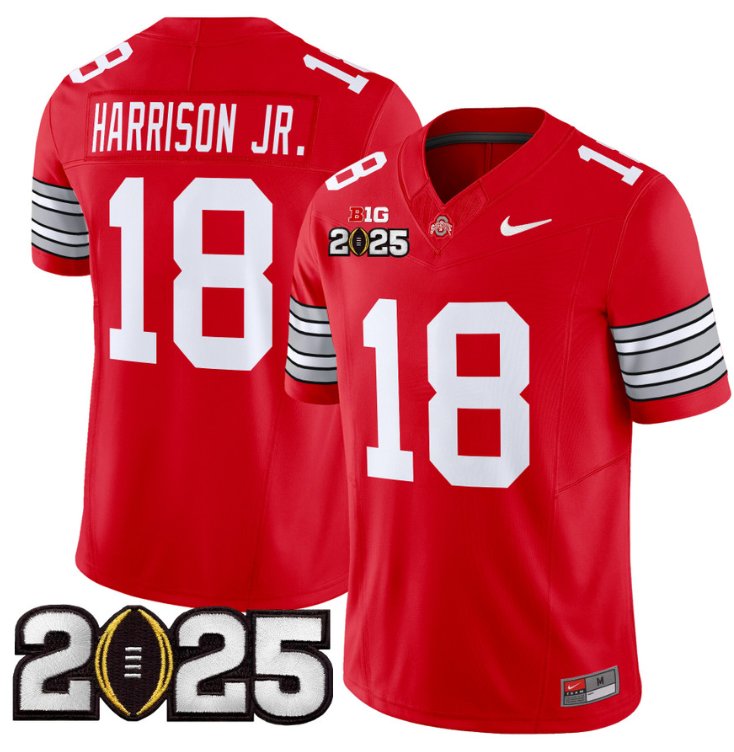 Men's Ohio State Buckeyes #18 Marvin Harrison Jr F.U.S.E. 'Heritage Stripe' 2025 CFP Final Red Vapor Limited Stitched Jersey