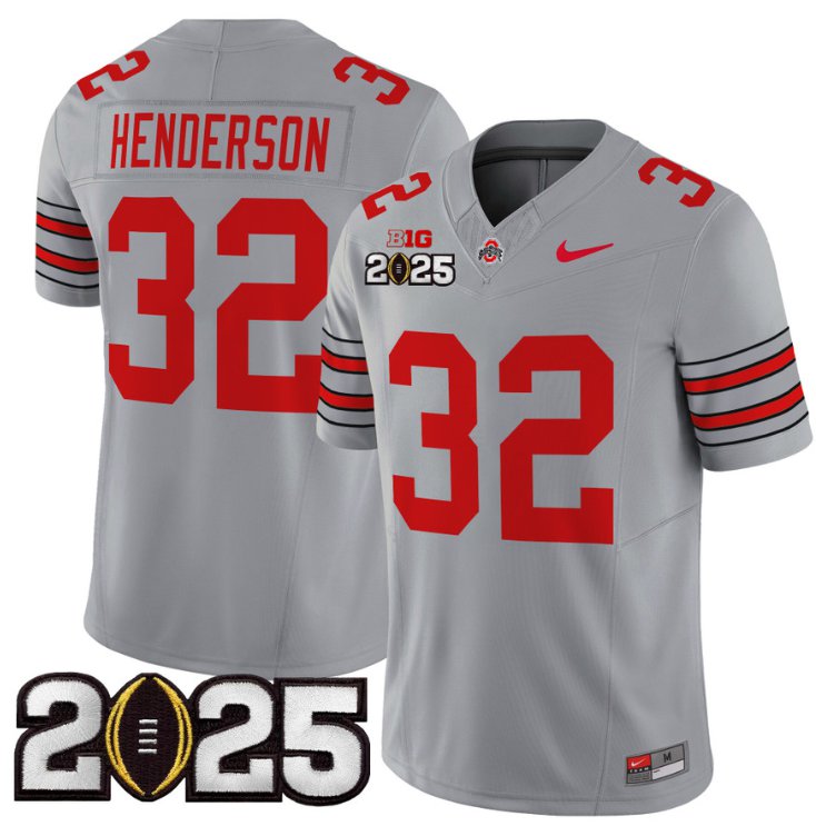 Men's Ohio State Buckeyes #32 Treveyon Henderson F.U.S.E. 'Heritage Stripe' 2025 CFP Final Gray Vapor Limited Stitched Jersey