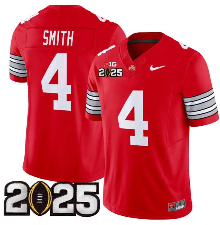 Men's Ohio State Buckeyes #4 Jeremiah Smith F.U.S.E. 'Heritage Stripe' 2025 CFP Final Red Vapor Limited Stitched Jersey