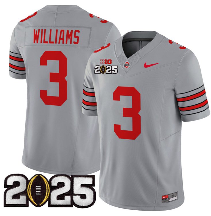 Men's Ohio State Buckeyes #3 Miyan Williams F.U.S.E. 'Heritage Stripe' 2025 CFP Final Gray Vapor Limited Stitched Jersey