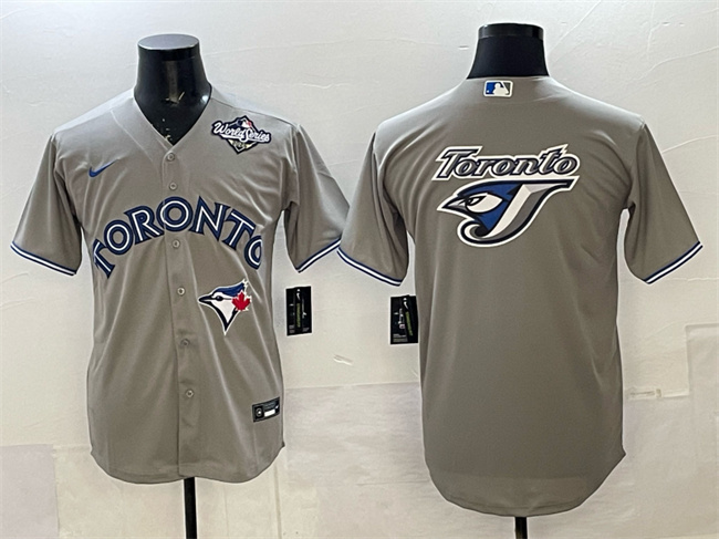Men's Toronto Blue Jays Team Big Logo Grey 2025 World Series Cool Base Stitched Baseball Jersey