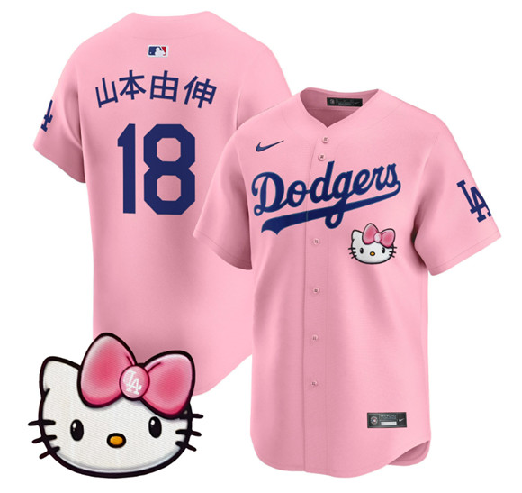 Men's Los Angeles Dodgers #18 山本由伸 Pink 2025 Hello Kitty Vapor Limited Stitched Baseball Jersey
