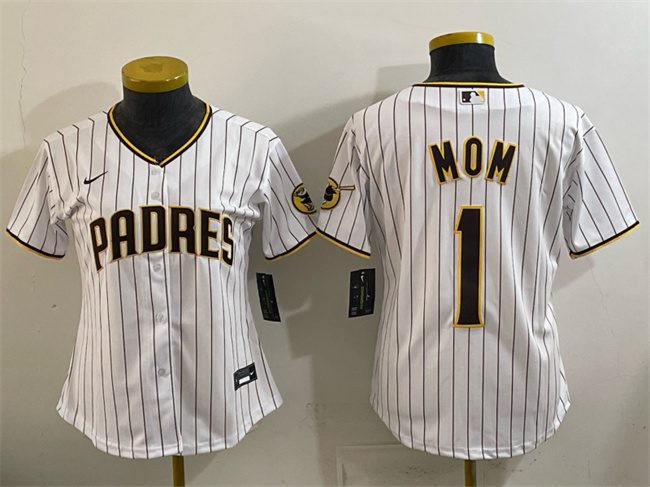 Women's San Diego Padres #1 Mom White Stitched Baseball Jersey(Run Small)