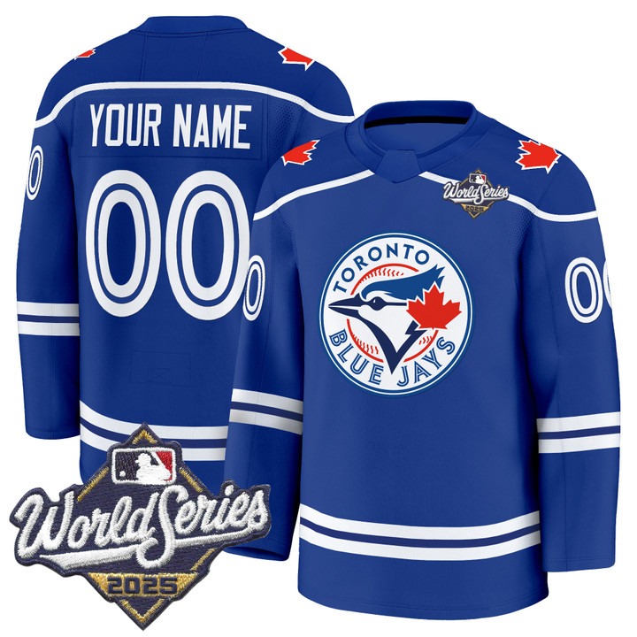 Men's Toronto Blue Jays Custom 'Hockey Style' 2025 World Series Premium Stitched Jersey Royal