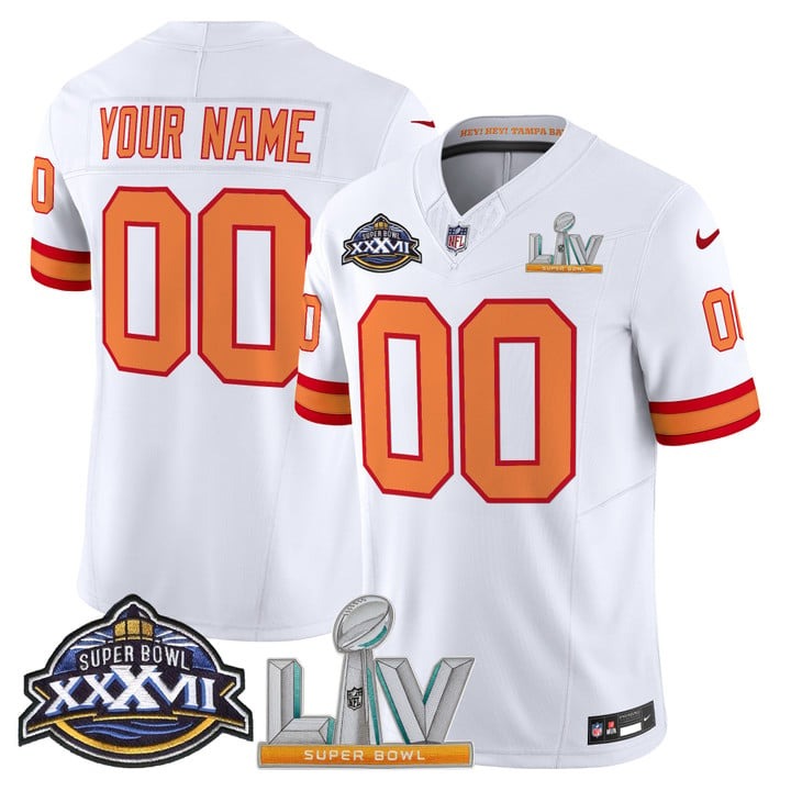 Men's Tampa Bay Buccaneers Custom Super Bowl XXXVII & Super Bowl LV Patch Throwback F.U.S.E. Vapor Limited Stitched Jersey - White