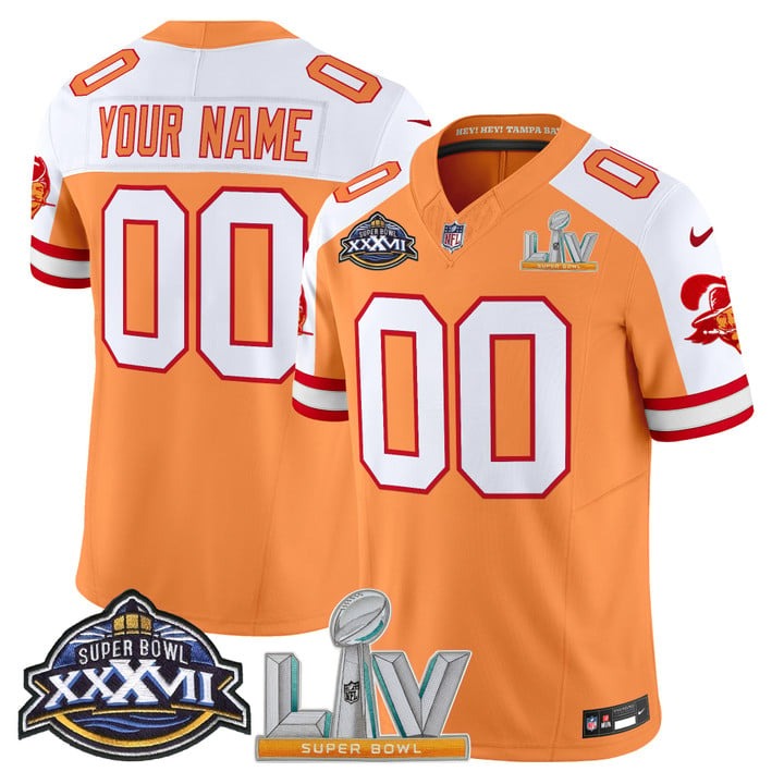 Men's Tampa Bay Buccaneers Custom Super Bowl XXXVII & Super Bowl LV Patch Throwback F.U.S.E. Vapor Limited Stitched Jersey - Creamsicle Alternate