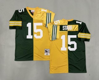 Men's Green Bay Packers #15 Bart Starr Split 1969 Throwback Stitched Jersey