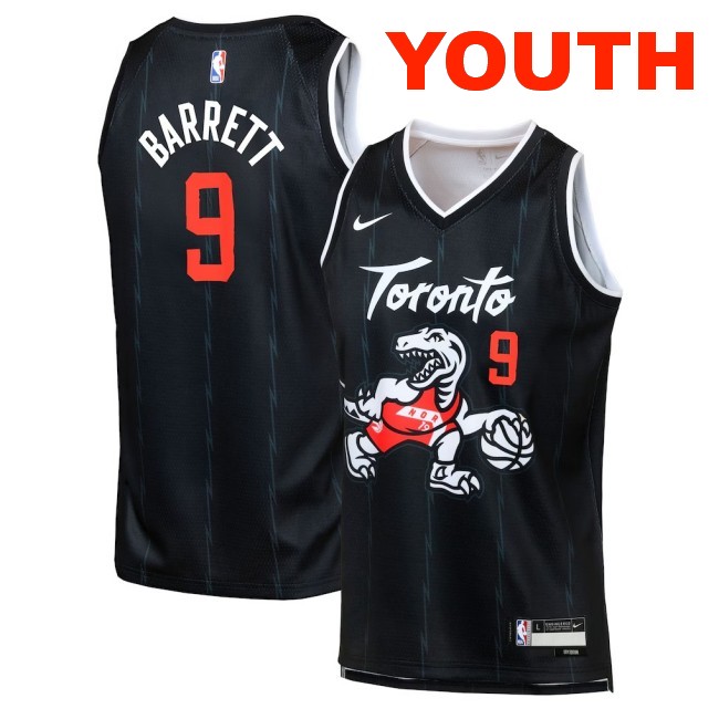 Youth Toronto Raptors #9 RJ Barrett Black 2025-26 City Edition Swingman Stitched Jersey