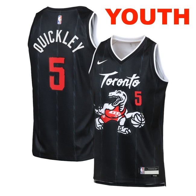 Youth Toronto Raptors #5 Immanuel Quickley Black 2025-26 City Edition Swingman Stitched Jersey