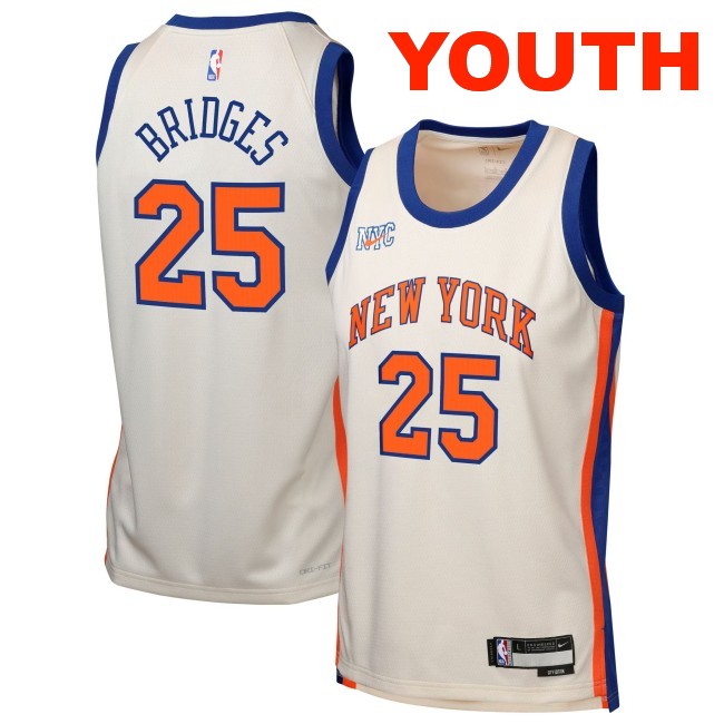 Youth New York Knicks #25 Mikal Bridges White 2025-26 City Edition Swingman Stitched Jersey