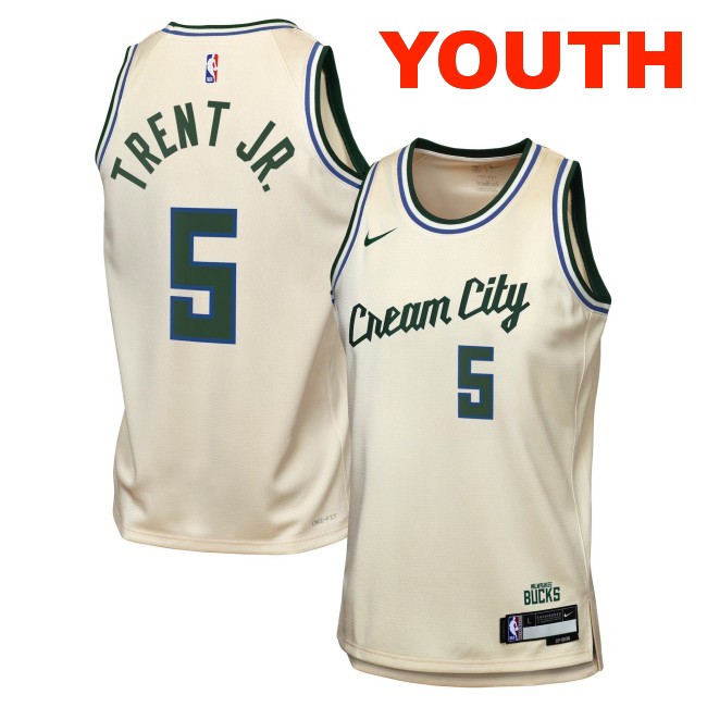 Youth Milwaukee Bucks #5 Gary Trent Jr. Cream 2025-26 City Edition Swingman Stitched Jersey