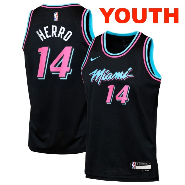 Youth Miami Heat #14 Tyler Herro Black 2025-26 City Edition Swingman Stitched Jersey