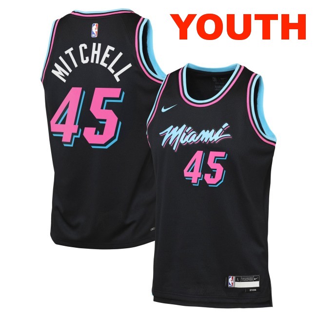 Youth Miami Heat #45 Davion Mitchell Black 2025-26 City Edition Swingman Stitched Jersey