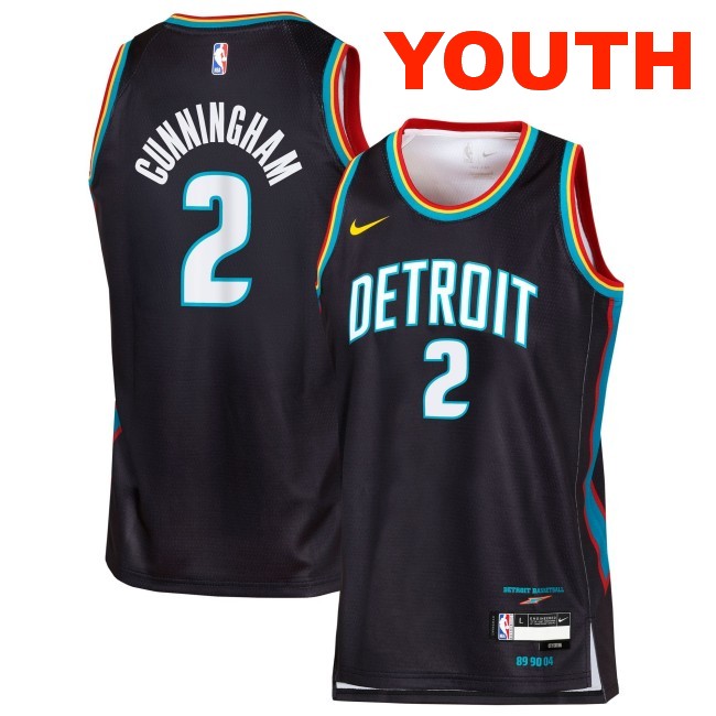 Youth Detroit Pistons #2 Cade Cunningham Black 2025-26 City Edition Swingman Stitched Jersey