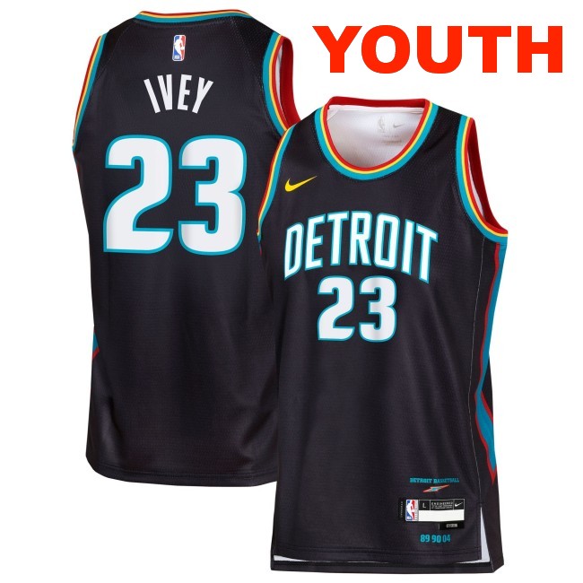 Youth Detroit Pistons #23 Jaden Ivey Black 2025-26 City Edition Swingman Stitched Jersey