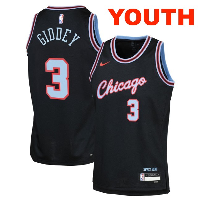 Youth Chicago Bulls #3 Josh Giddey Black 2025-26 City Edition Swingman Stitched Jersey