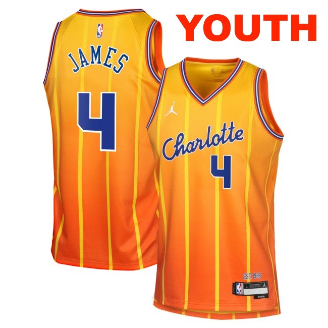 Youth Charlotte Hornets #4 Sion James Gold 2025-26 City Edition Swingman Stitched Jersey