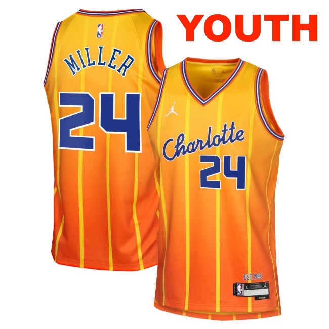 Youth Charlotte Hornets #24 Brandon Miller Gold 2025-26 City Edition Swingman Stitched Jersey