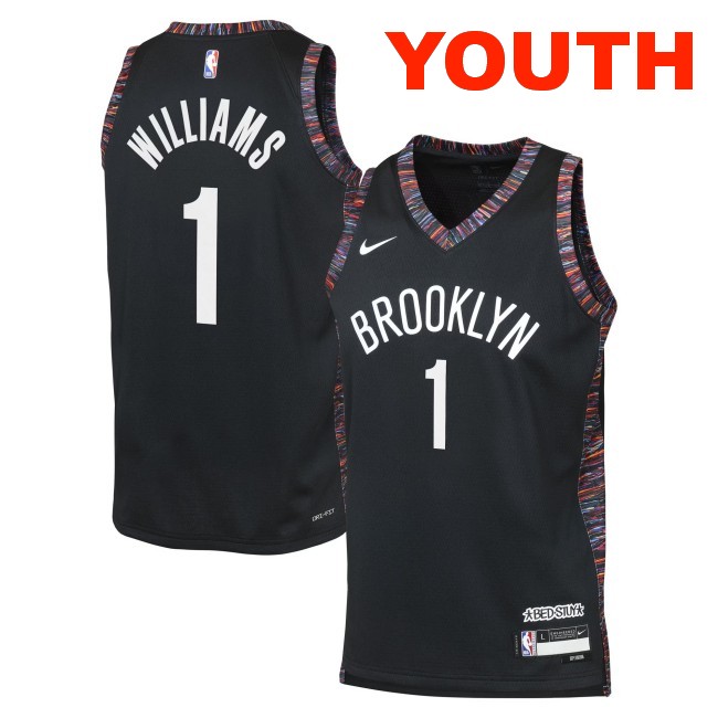 Youth Brooklyn Nets #1 Ziaire Williams Black 2025-26 City Edition Swingman Stitched Jersey