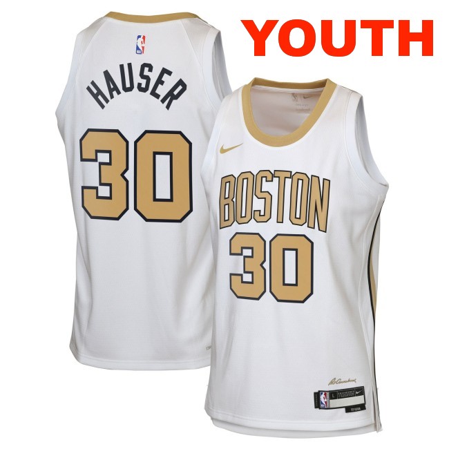 Youth Boston Celtics #30 Sam Hauser White 2025-26 City Edition Swingman Stitched Jersey