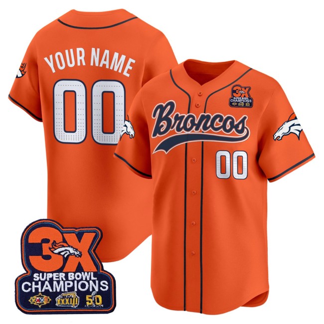 Nike Denver Broncos Baseball Custom Orange 3X-SBC Patch 2025 Limited Stitched Jersey